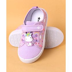 Cute Walk by Babyhug Velcro Closure Casual Shoes With Heart Print & Unicorn Applique - Purple