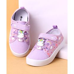 Cute Walk by Babyhug Velcro Closure Casual Shoes With Heart Print & Unicorn Applique - Purple
