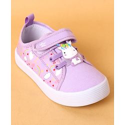 Cute Walk by Babyhug Velcro Closure Casual Shoes With Heart Print & Unicorn Applique - Purple
