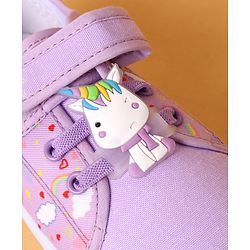 Cute Walk by Babyhug Velcro Closure Casual Shoes With Heart Print & Unicorn Applique - Purple