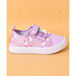 Cute Walk by Babyhug Velcro Closure Casual Shoes With Heart Print & Unicorn Applique - Purple