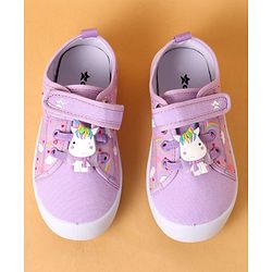 Cute Walk by Babyhug Velcro Closure Casual Shoes With Heart Print & Unicorn Applique - Purple