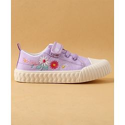 Cute Walk by Babyhug Casual Shoes with Velcro Closure & Floral Embroidery - Purple