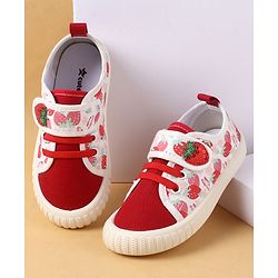 Cute Walk by Babyhug Casual Shoes with Velcro Closure & Strawberry Print - Red