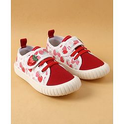 Cute Walk by Babyhug Casual Shoes with Velcro Closure & Strawberry Print - Red