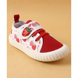 Cute Walk by Babyhug Casual Shoes with Velcro Closure & Strawberry Print - Red