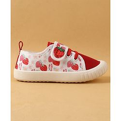 Cute Walk by Babyhug Casual Shoes with Velcro Closure & Strawberry Print - Red