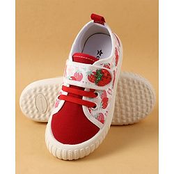 Cute Walk by Babyhug Casual Shoes with Velcro Closure & Strawberry Print - Red