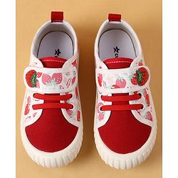 Cute Walk by Babyhug Casual Shoes with Velcro Closure & Strawberry Print - Red