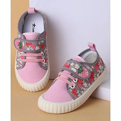 Cute Walk by Babyhug Casual Shoes with Velcro Closure & Strawberry Print - Red