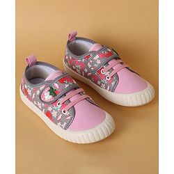 Cute Walk by Babyhug Casual Shoes with Velcro Closure & Strawberry Print - Red