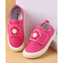 Cute Walk by Babyhug Casual Shoes with Floral Applique & Velcro Closure - Dark Pink