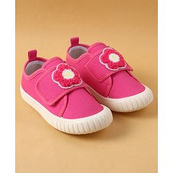 Cute Walk by Babyhug Casual Shoes with Floral Applique & Velcro Closure - Dark Pink