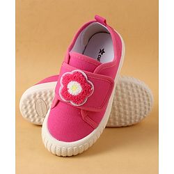 Cute Walk by Babyhug Casual Shoes with Floral Applique & Velcro Closure - Dark Pink