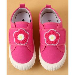 Cute Walk by Babyhug Casual Shoes with Floral Applique & Velcro Closure - Dark Pink