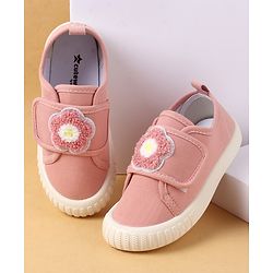Cute Walk by Babyhug Casual Shoes with Floral Applique & Velcro Closure - Dark Pink