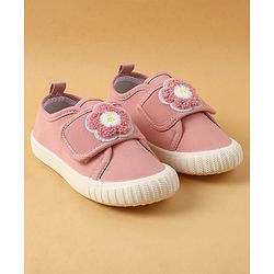 Cute Walk by Babyhug Casual Shoes with Floral Applique & Velcro Closure - Dark Pink