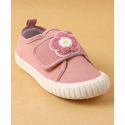 Cute Walk by Babyhug Casual Shoes with Floral Applique & Velcro Closure - Dark Pink