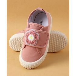 Cute Walk by Babyhug Casual Shoes with Floral Applique & Velcro Closure - Dark Pink