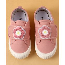 Cute Walk by Babyhug Casual Shoes with Floral Applique & Velcro Closure - Dark Pink