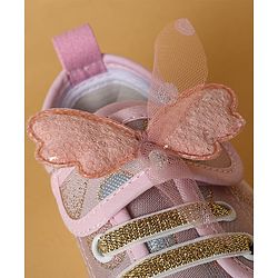 Cute Walk by Babyhug Casual Shoes with Velcro Closure Butterfly Applique- Pink