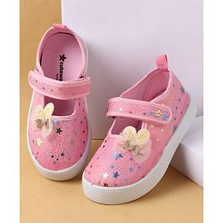 Cute Walk by Babyhug Casual Shoes with Velcro Closure Star Print & Bunny Ear Bow Applique - Pink