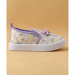 Cute Walk by Babyhug Slip On Casual Shoes with Bow Applique & Lemon Print - Purple