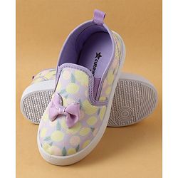 Cute Walk by Babyhug Slip On Casual Shoes with Bow Applique & Lemon Print - Purple