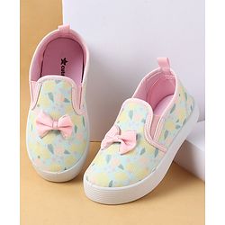 Cute Walk by Babyhug Slip On Casual Shoes with Bow Applique & Lemon Print - Pink