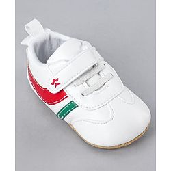 Cute Walk by Babyhug Booties with Velcro Closure & Tape Detailing - White Red & Green