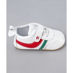 Cute Walk by Babyhug Booties with Velcro Closure & Tape Detailing - White Red & Green