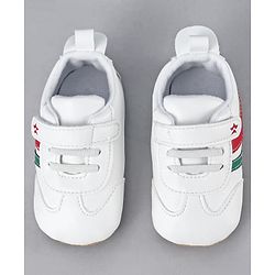 Cute Walk by Babyhug Booties with Velcro Closure & Tape Detailing - White Red & Green