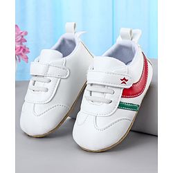 Cute Walk by Babyhug Booties with Velcro Closure & Tape Detailing - White Red & Green