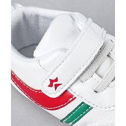 Cute Walk by Babyhug Booties with Velcro Closure & Tape Detailing - White Red & Green