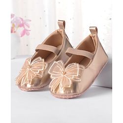 Cute Walk by Babyhug Slip On Booties with Bow Applique - Golden