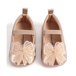 Cute Walk by Babyhug Slip On Booties with Bow Applique - Golden