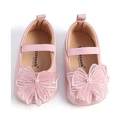 Cute Walk by Babyhug Slip On Booties with Bow Applique - Golden