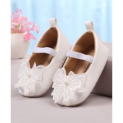 Cute Walk by Babyhug Slip On Booties with Bow Applique - Golden
