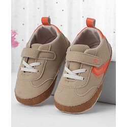 Cute Walk by Babyhug Booties with Velcro Closure & Tape Detailing - Khaki