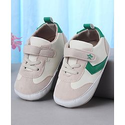 Cute Walk by Babyhug Booties with Velcro Closure & Tape Detailing - Khaki