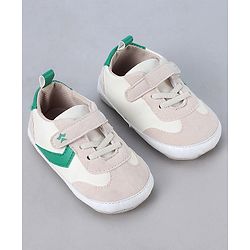 Cute Walk by Babyhug Booties with Velcro Closure & Tape Detailing - Khaki