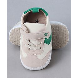 Cute Walk by Babyhug Booties with Velcro Closure & Tape Detailing - Khaki