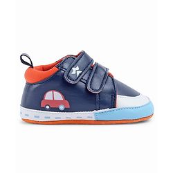 Cute Walk by Babyhug Velcro Closure Booties With Vehicle Print - Navy Blue