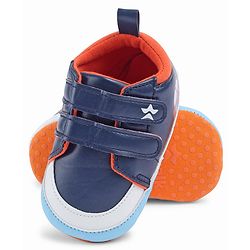 Cute Walk by Babyhug Velcro Closure Booties With Vehicle Print - Navy Blue