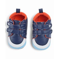 Cute Walk by Babyhug Velcro Closure Booties With Vehicle Print - Navy Blue