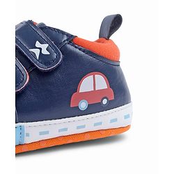 Cute Walk by Babyhug Velcro Closure Booties With Vehicle Print - Navy Blue