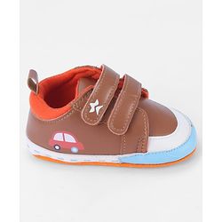 Cute Walk by Babyhug Velcro Closure Booties With Vehicle Print - Navy Blue