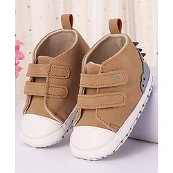 Cute Walk by Babyhug Velcro Closure Booties with Crocodile Applique - Khaki