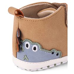 Cute Walk by Babyhug Velcro Closure Booties with Crocodile Applique - Khaki