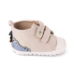 Cute Walk by Babyhug Velcro Closure Booties with Crocodile Applique - White